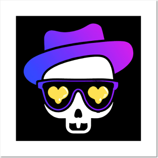 Purple Cowboy Skull Hearts Retro Colorful Hearts Posters and Art